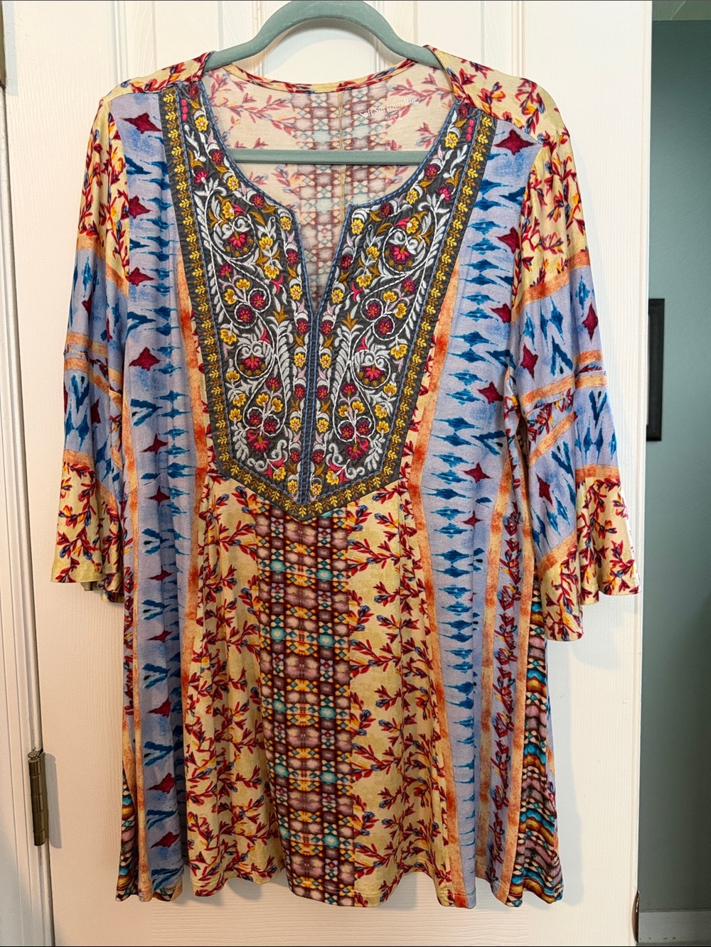 Soft Surroundings Multi-Color Embroidered V-Neck Tunic
